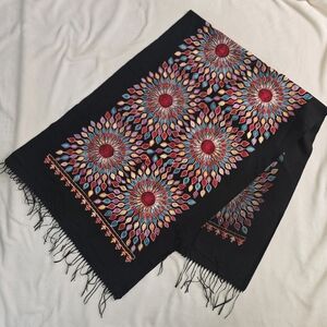 Colorful Embroidered Black Scarf